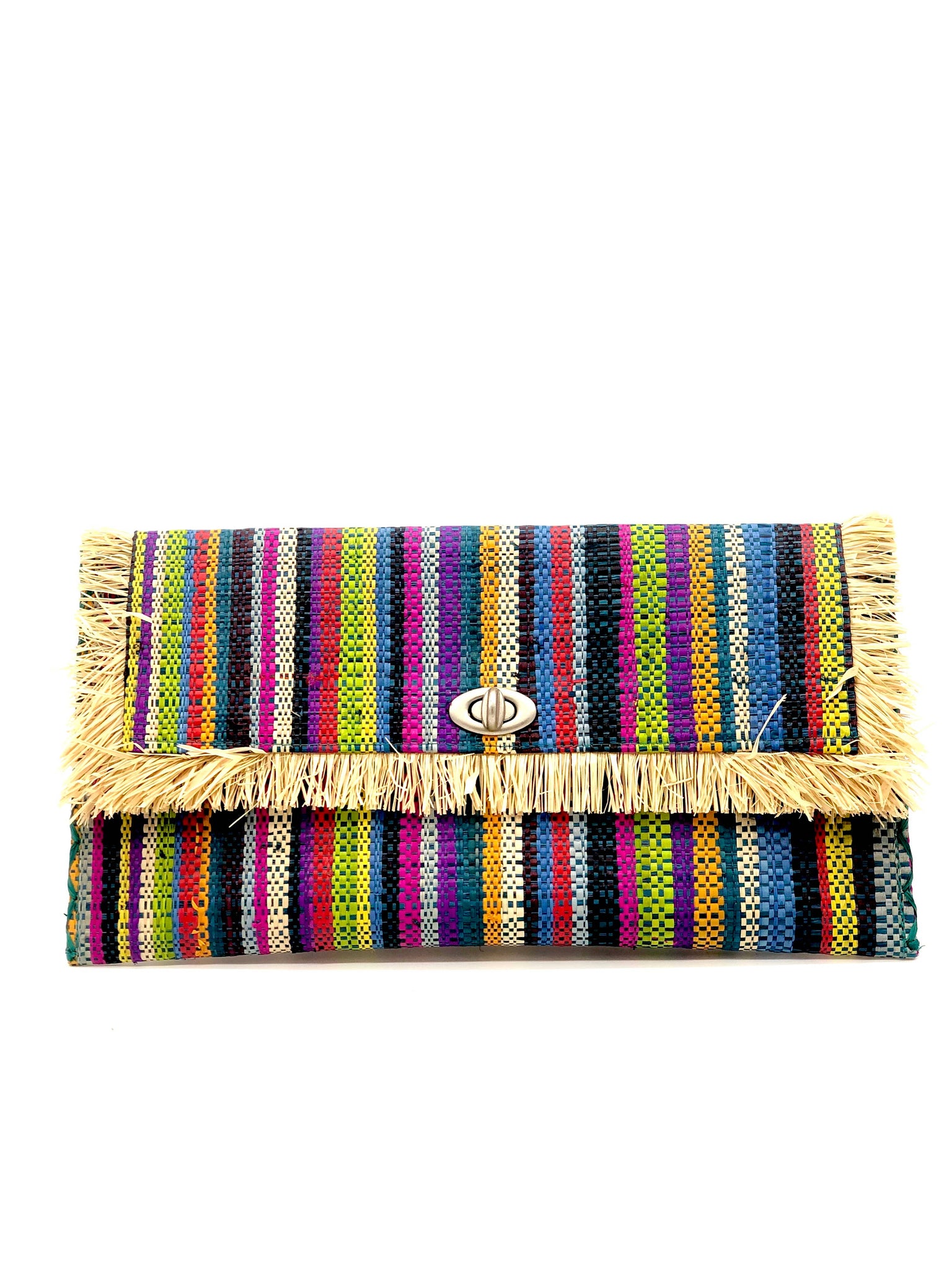 Sophie Straw Envelope Clutch Purse with Raw Fringe Trim Edge