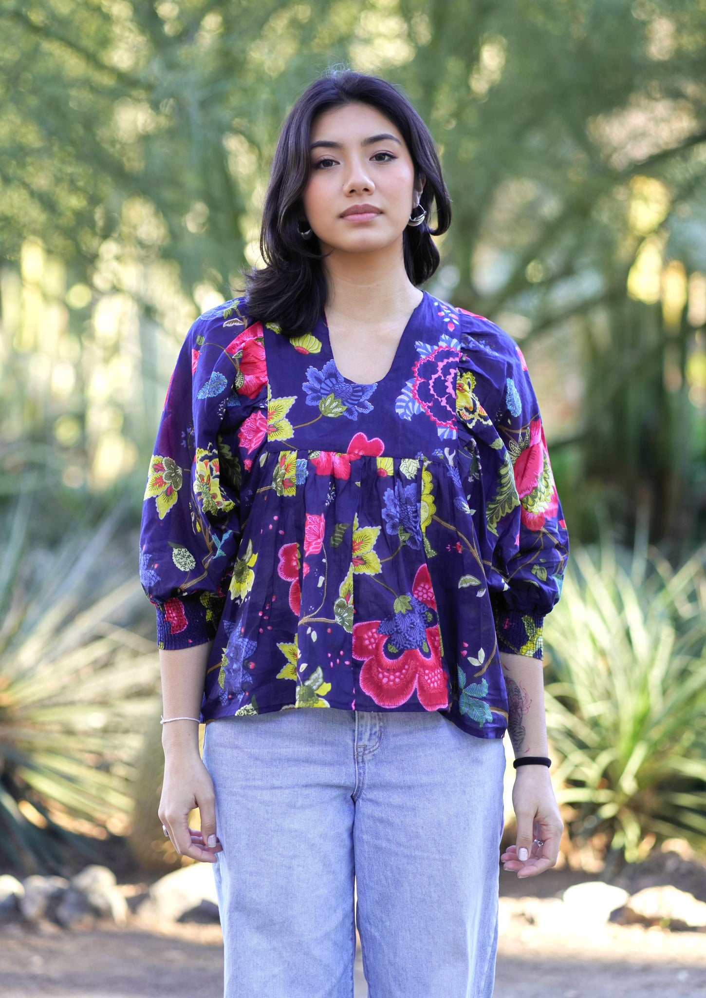 Anjou Top O/S Navy Multi