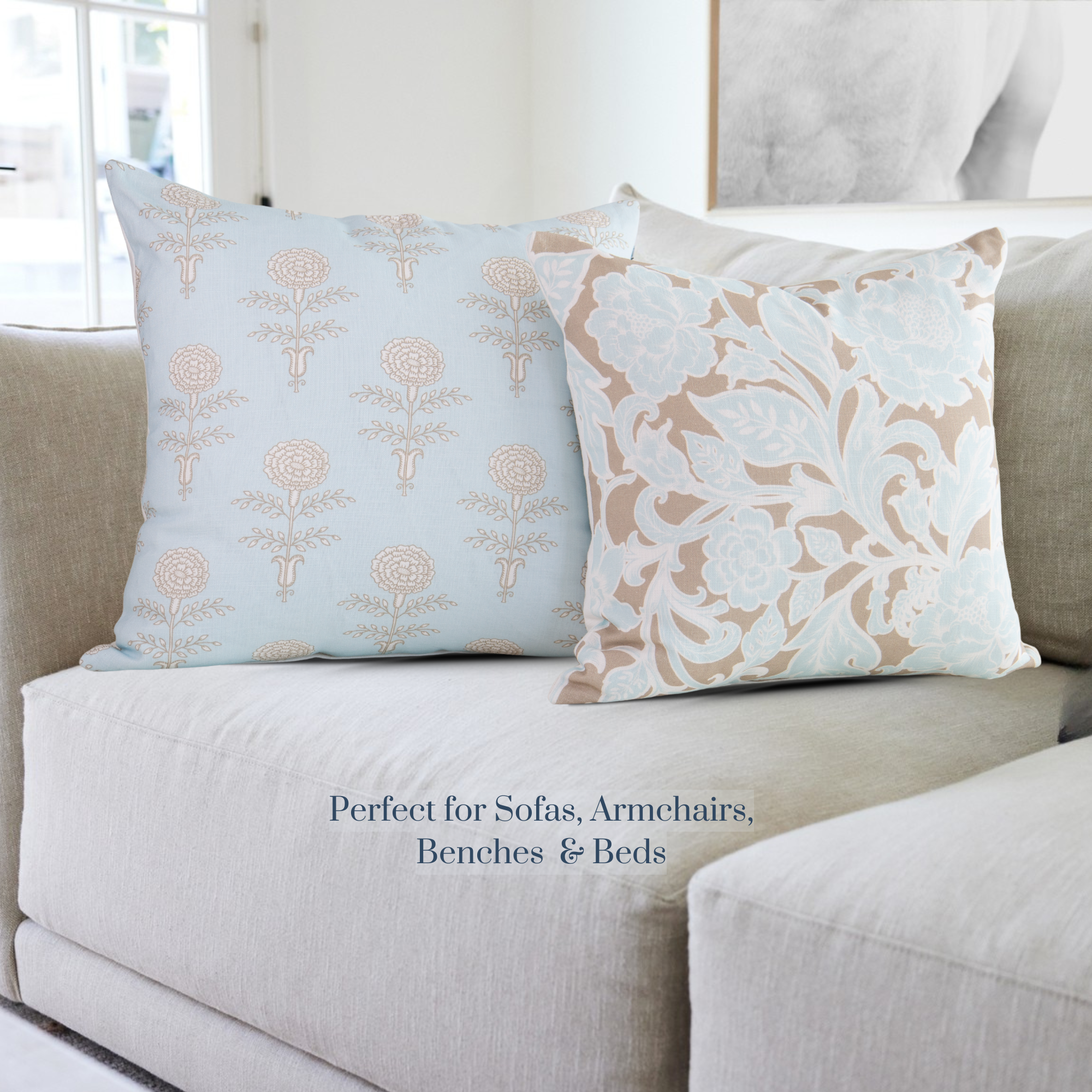 Kenna Sky Vintage Peony Block Print Pillow Cover