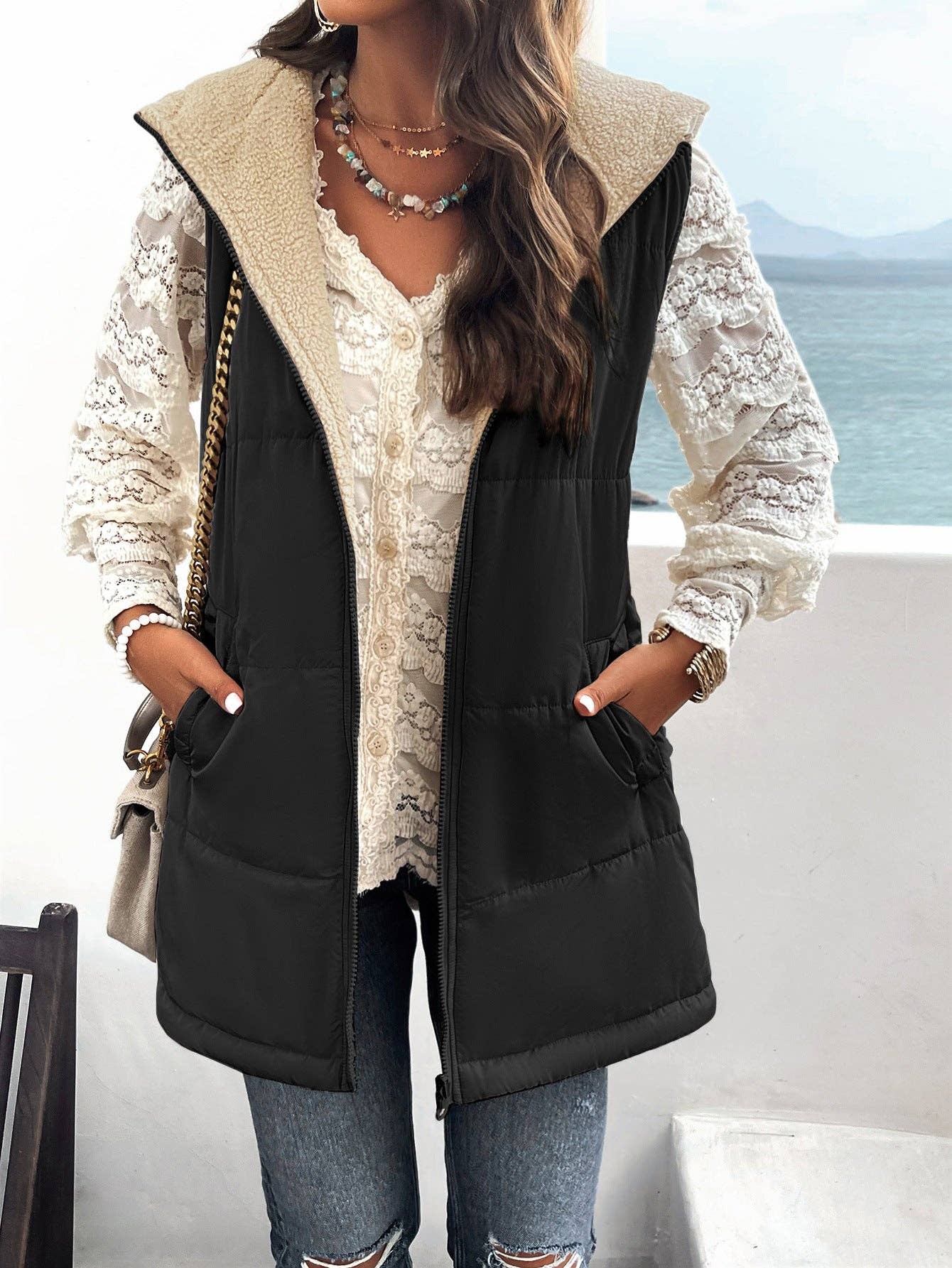 Women's Vest Sleeveless Fleece Jacket Zip Hoodie