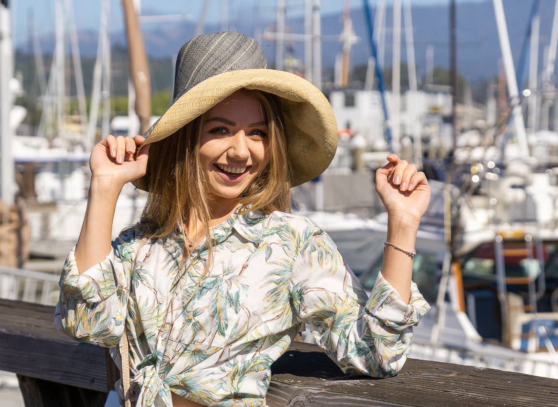 Sun Hats: Two Tone Packable 5" & 7" Brim Raffia Straw