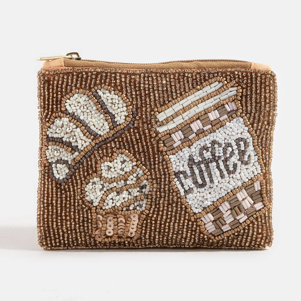 Coffee And Pastries Seed Beaded Coin Purse