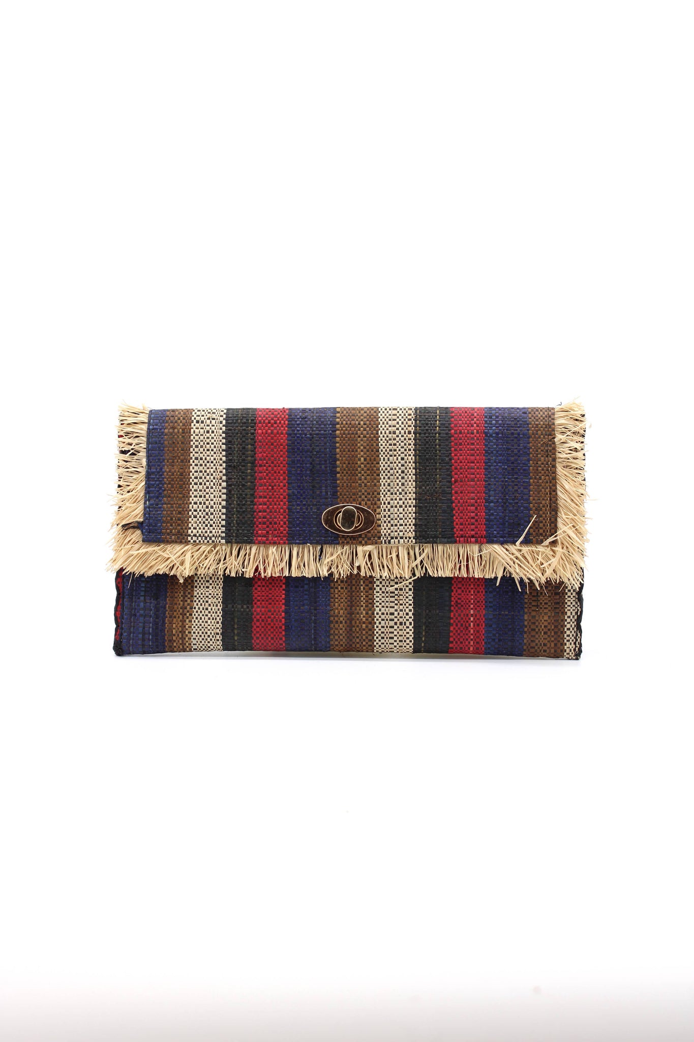 Sophie Straw Envelope Clutch Purse with Raw Fringe Trim Edge