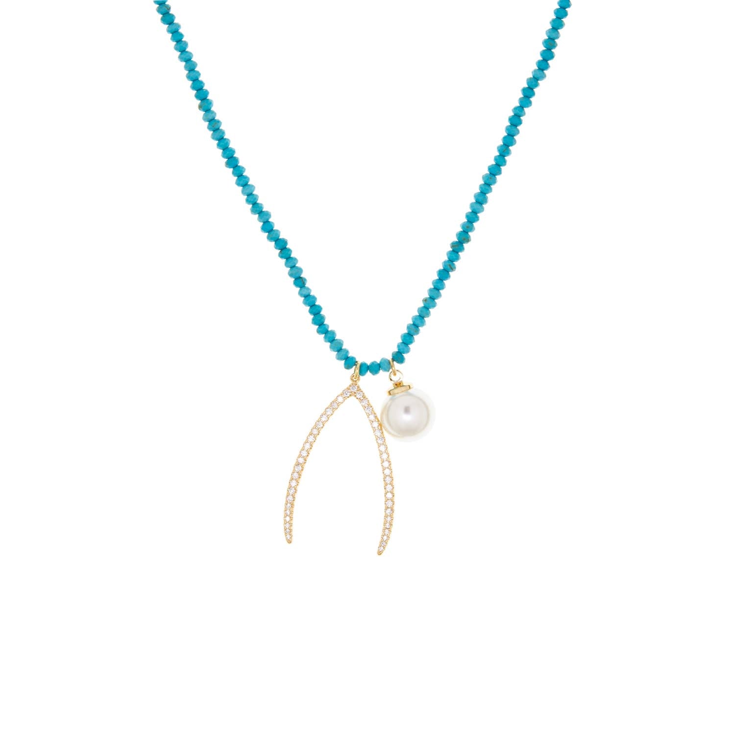 Turquoise and Pyrite Wishbone Necklace