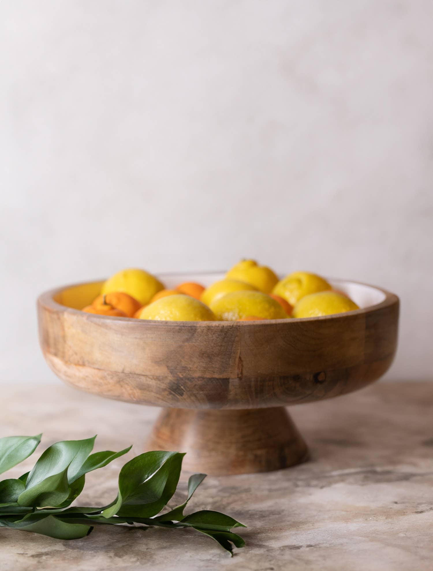 Wooden Fruit Bowl with White Enamel Mango Wood Table Bar k - Main Image