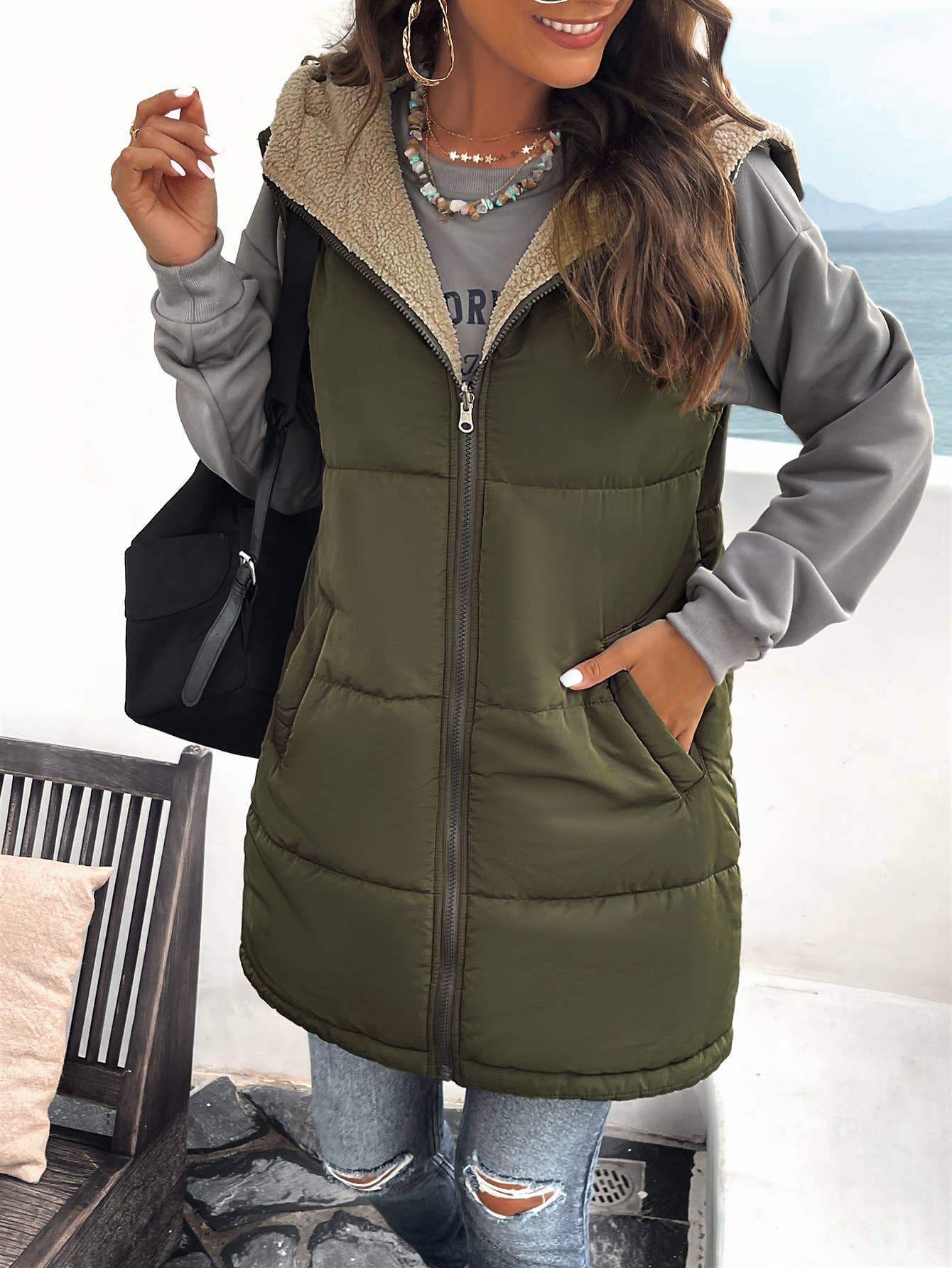 Women's Vest Sleeveless Fleece Jacket Zip Hoodie