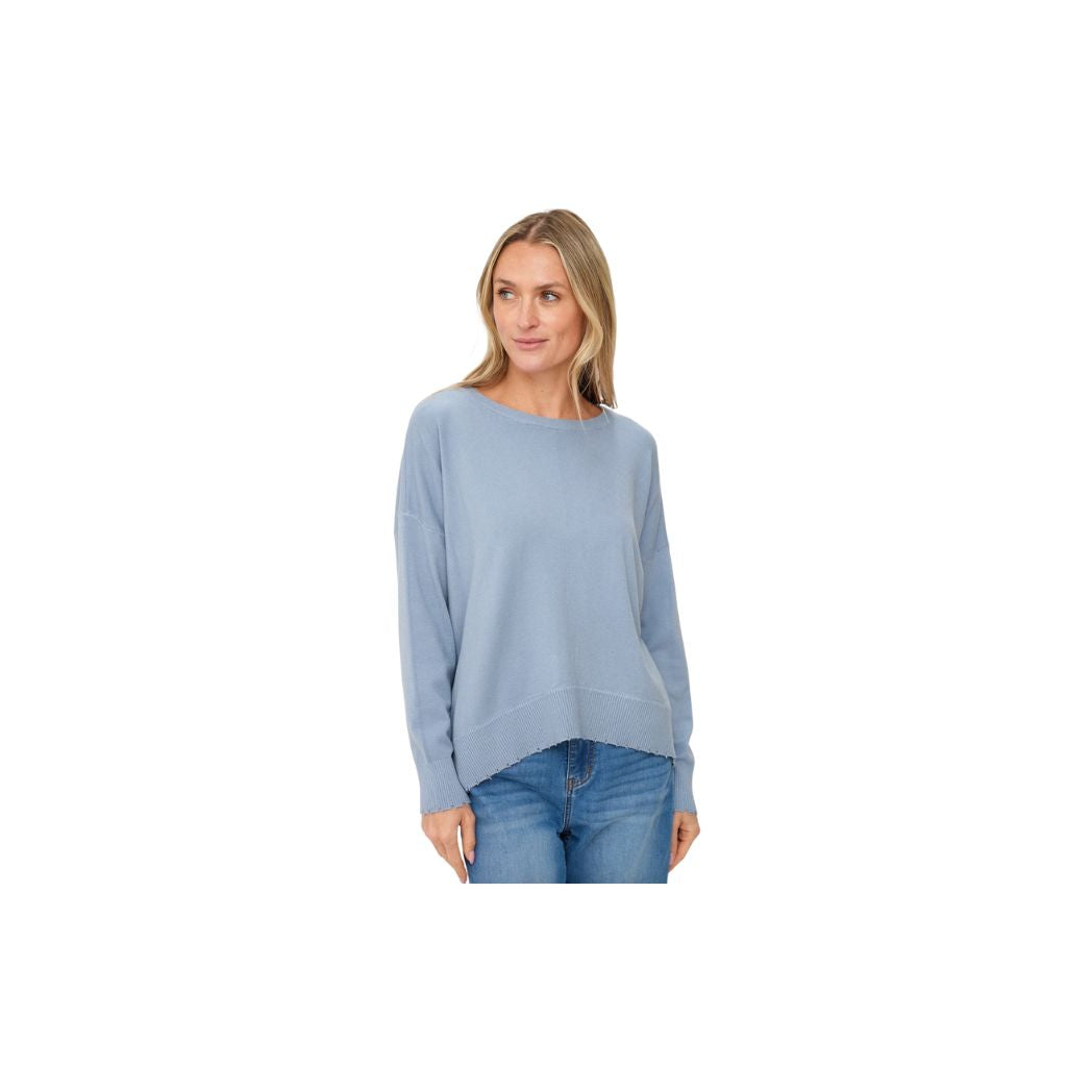 Angii Frayed Crew Neck Sweater
