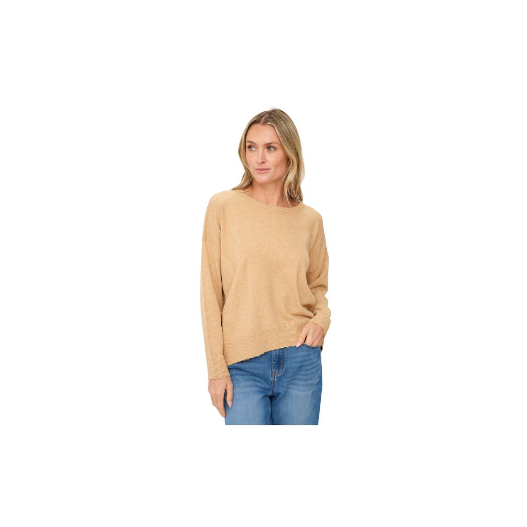 Angii Frayed Crew Neck Sweater