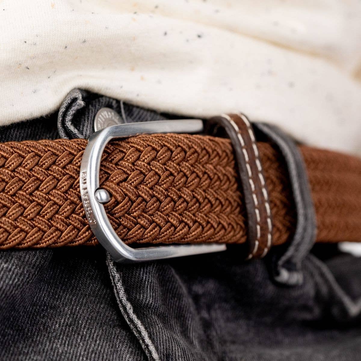 Camel brown elastic braided belt