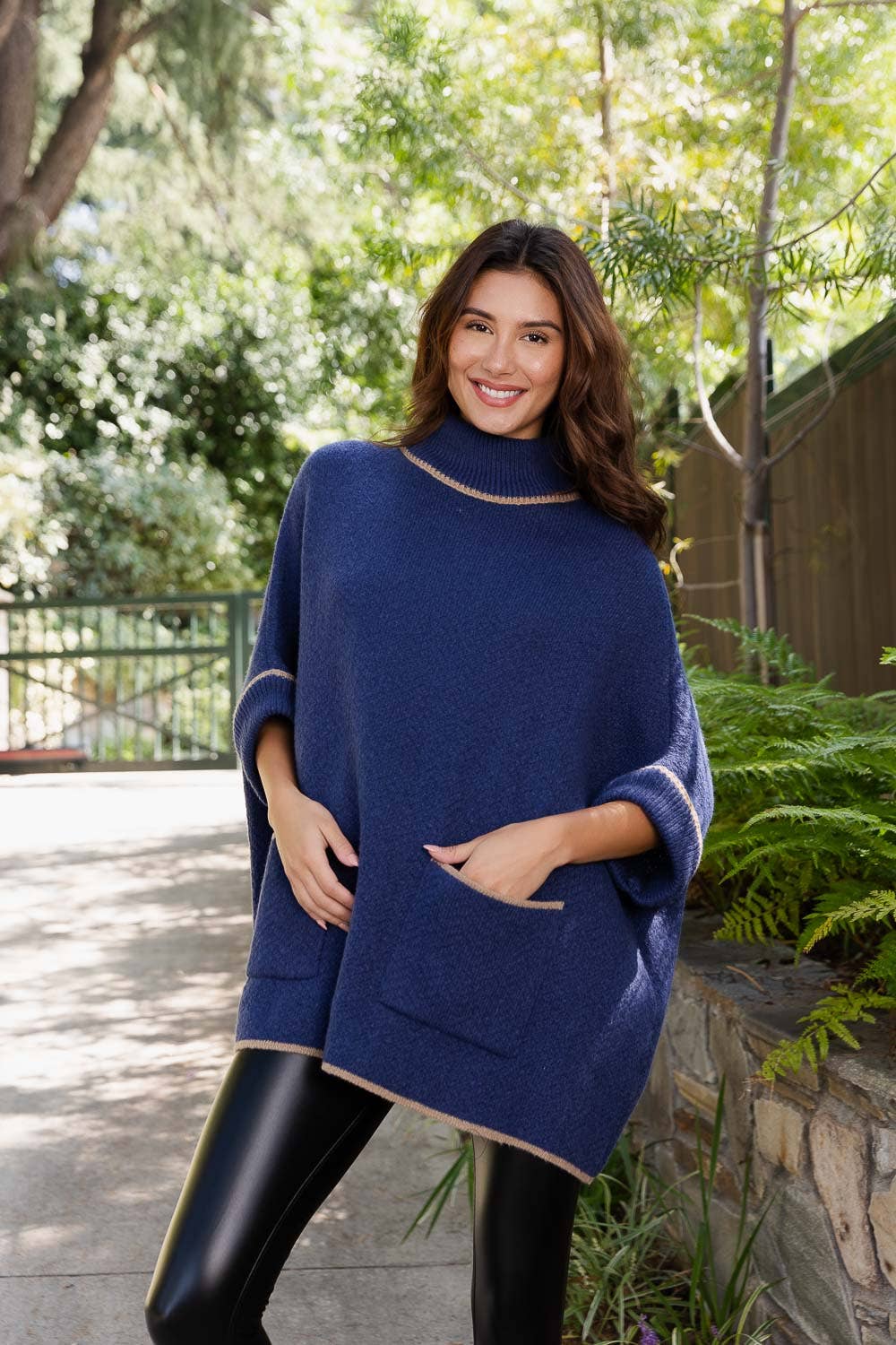 Cozy Turtle Neck Poncho With Arm Holes