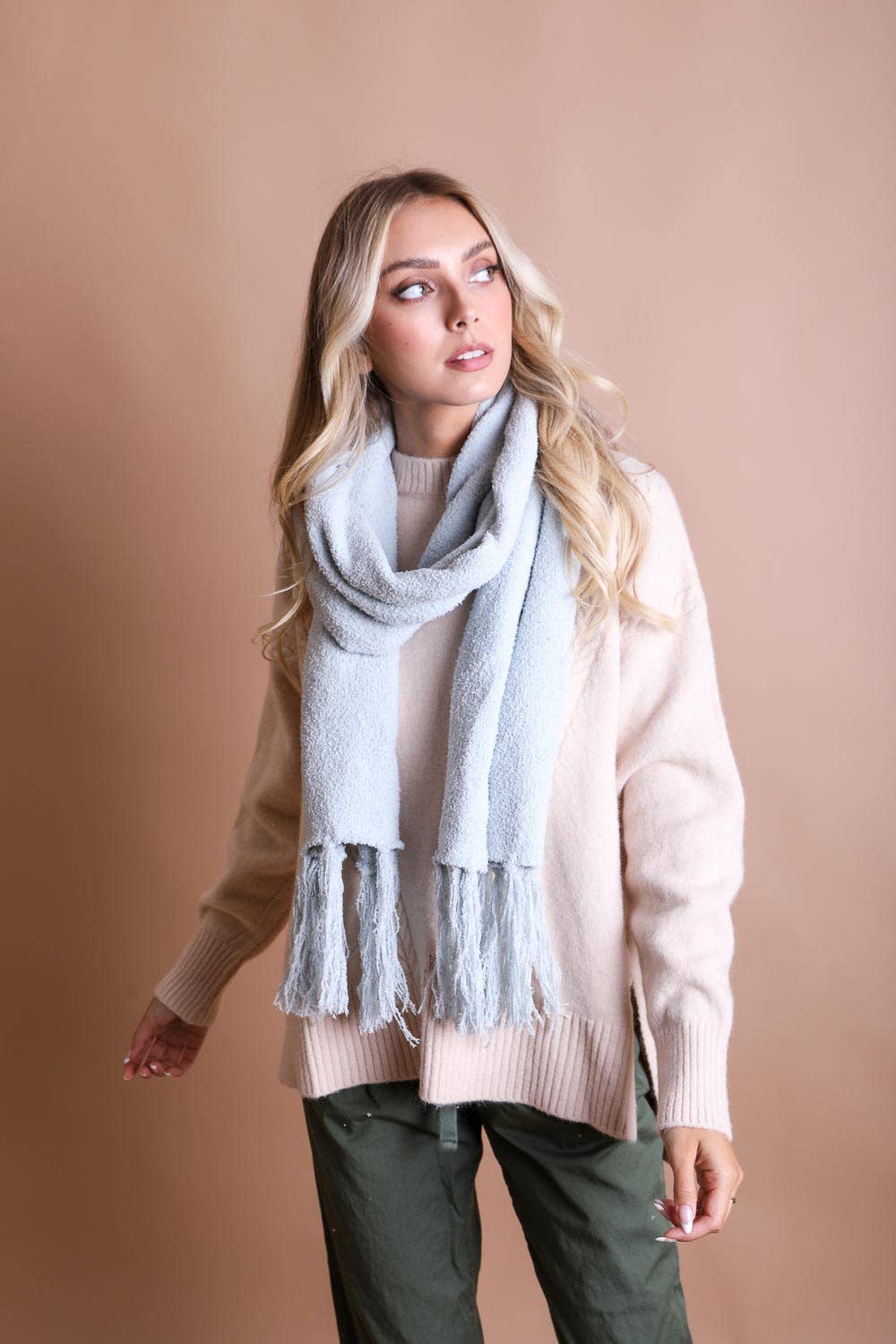 Ultra Soft Boucle Tassel Scarf