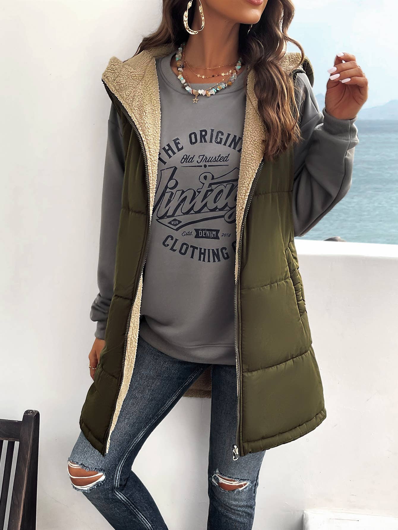 Women's Vest Sleeveless Fleece Jacket Zip Hoodie