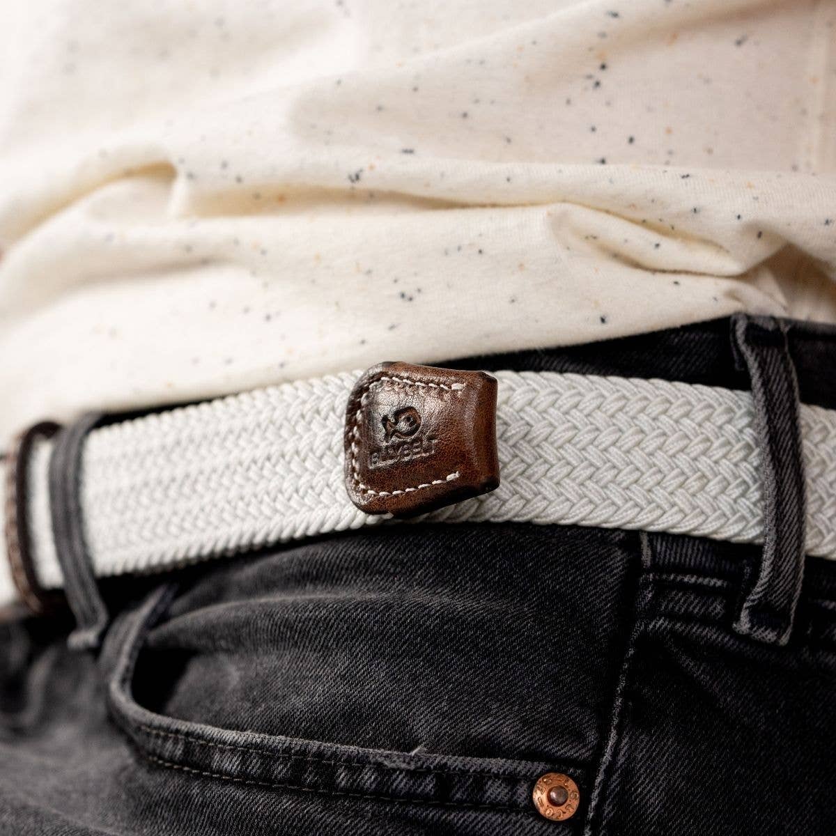 Coconut white elastic braided belt