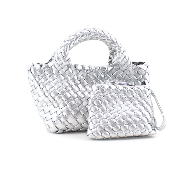 Small Woven Tote Crossbody Bag w/Cosmetic Pouch