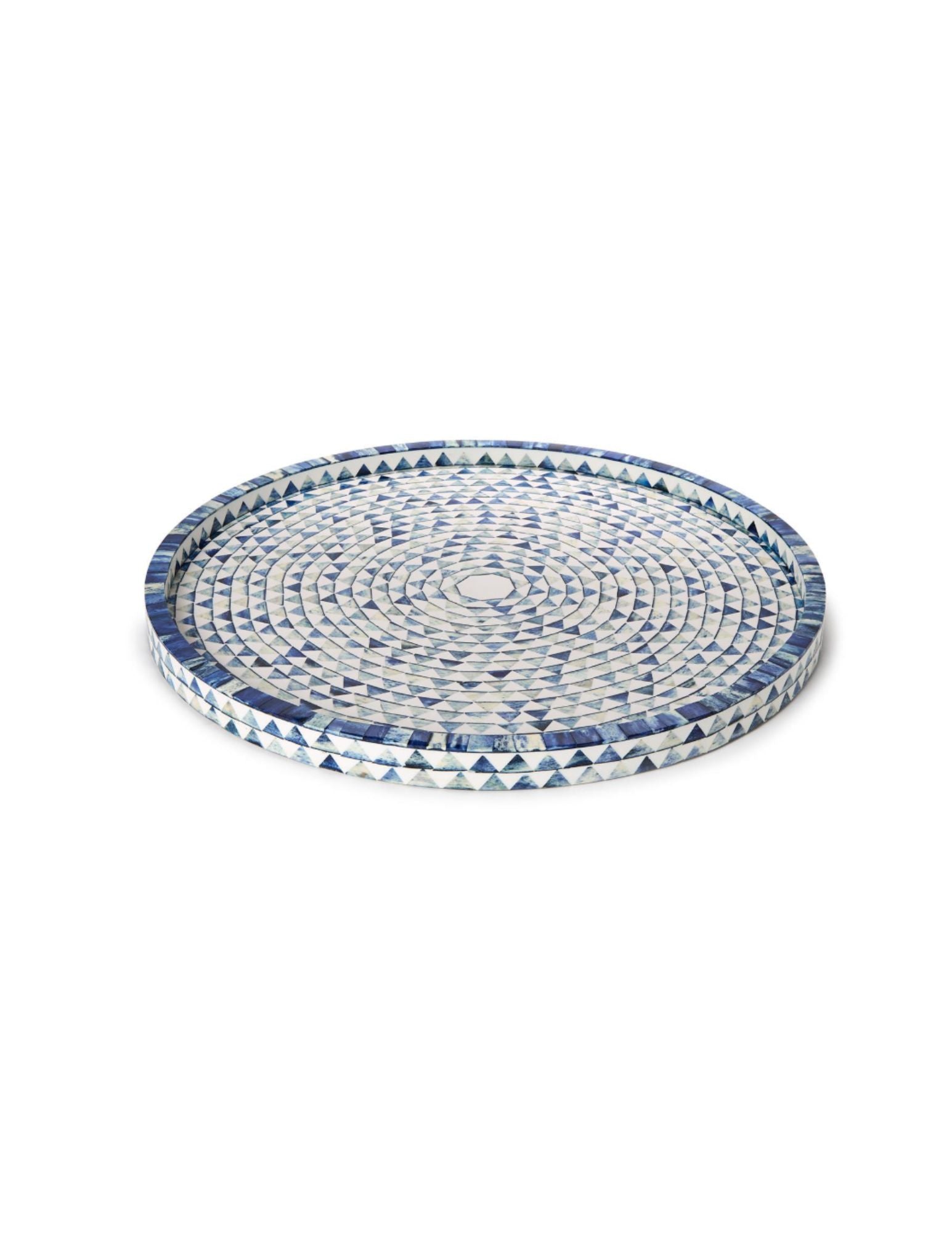 Blue Triangle Inlay Decorative Round Tray
