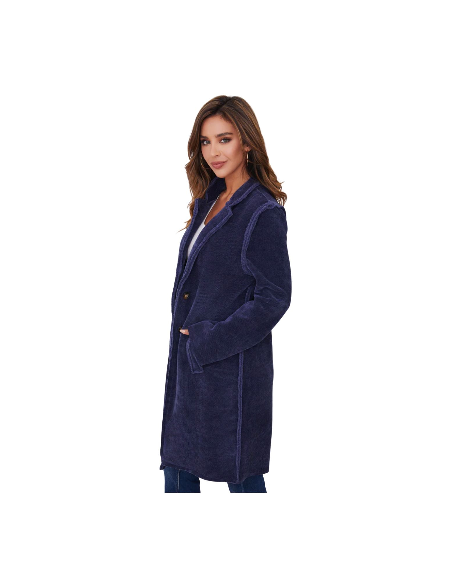 Cozy Navy Corduroy Mid-Length Jacket