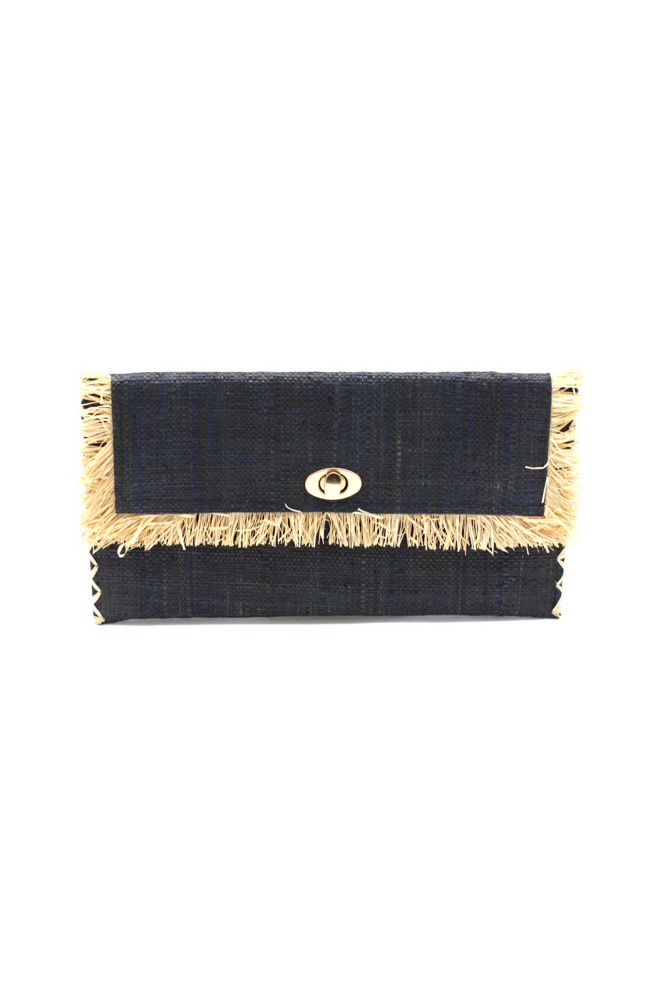 Sophie Straw Envelope Clutch Purse with Raw Fringe Trim Edge