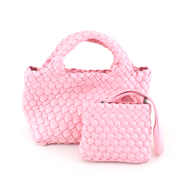 Small Woven Tote Crossbody Bag w/Cosmetic Pouch