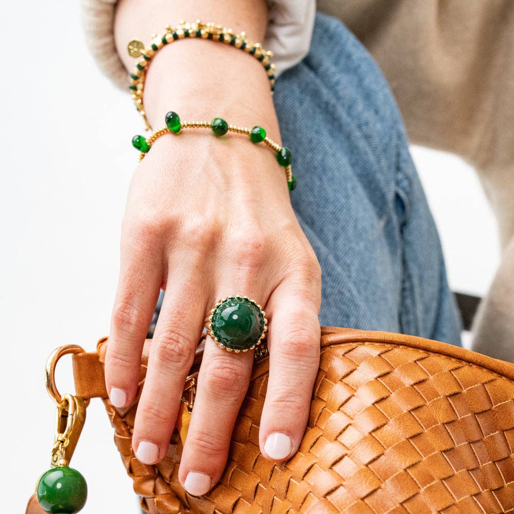 Enamel Cocktail Ring Deep Green