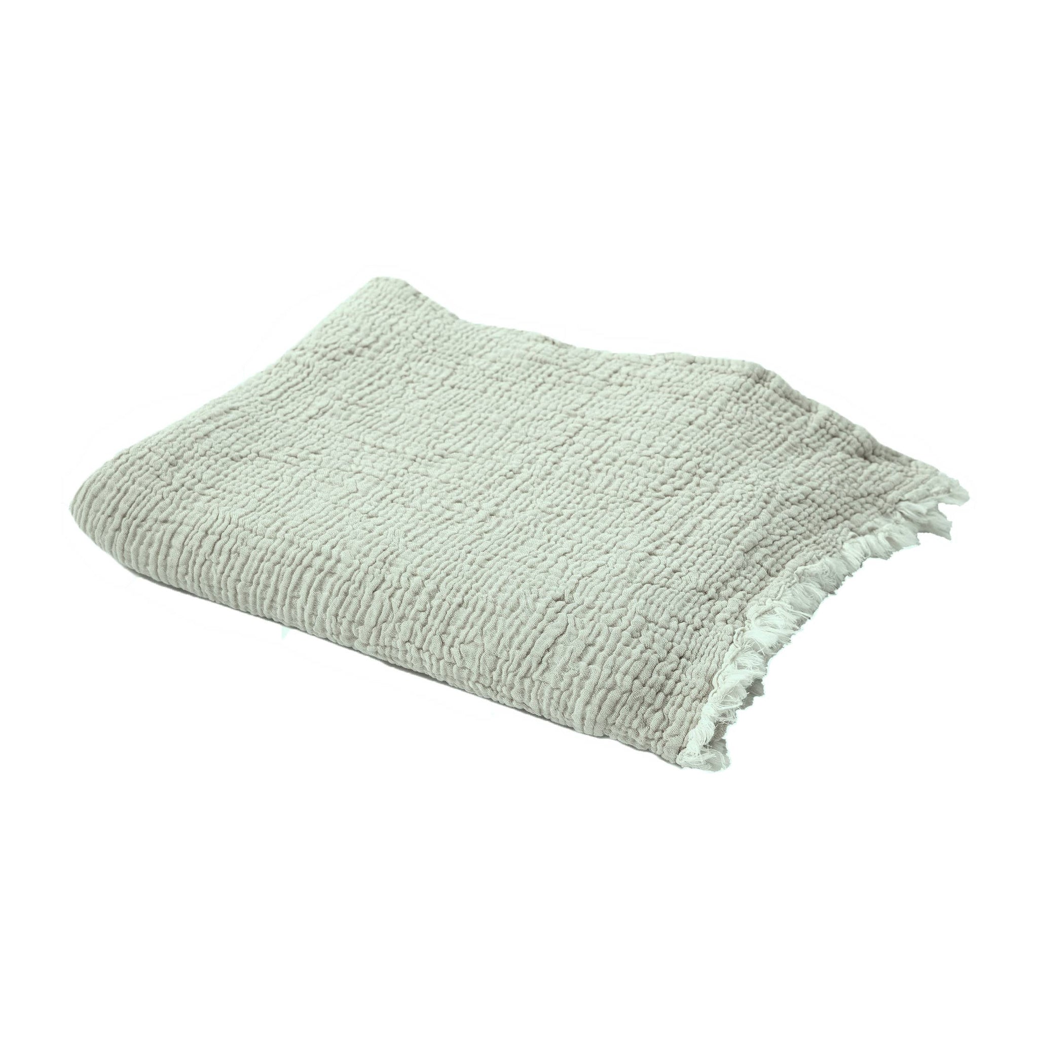 Sandy Crinkled Cotton Throw Blanket with Fringe