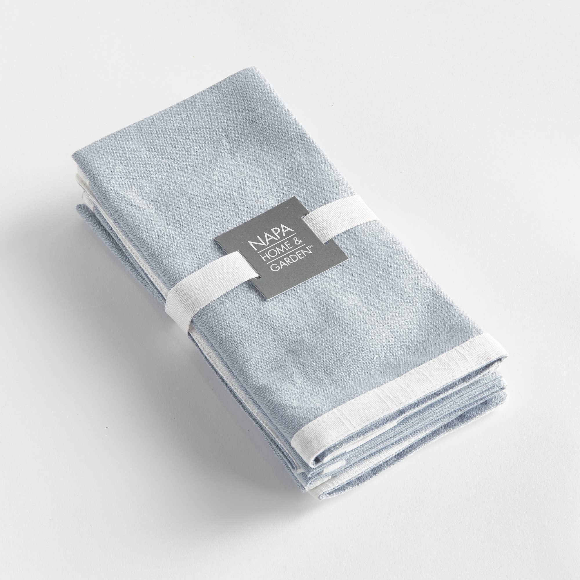Blue Linen Dinner Napkins with White Edge- Set of 4