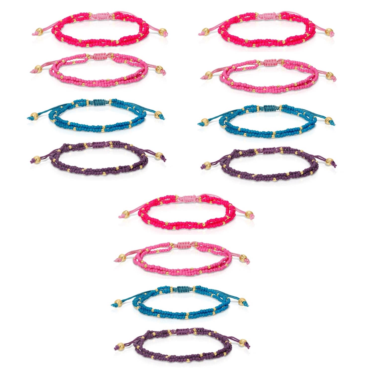 Triple Adustable Seed Bead Bracelets