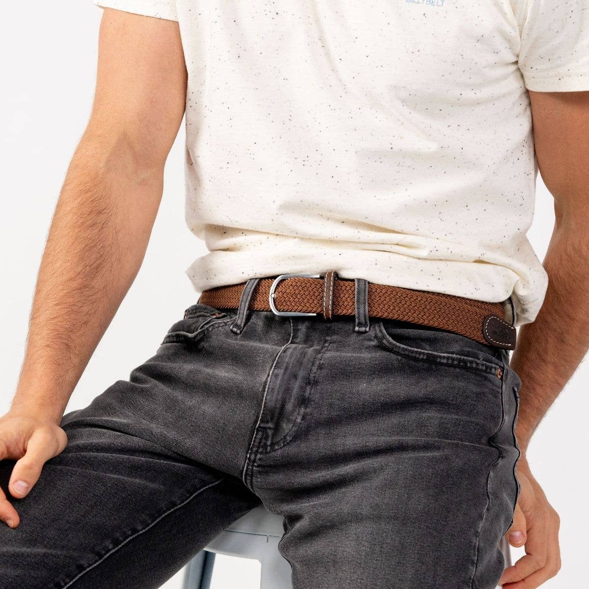 Camel brown elastic braided belt