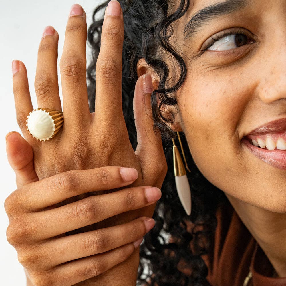 Enamel Cocktail Ring Ivory