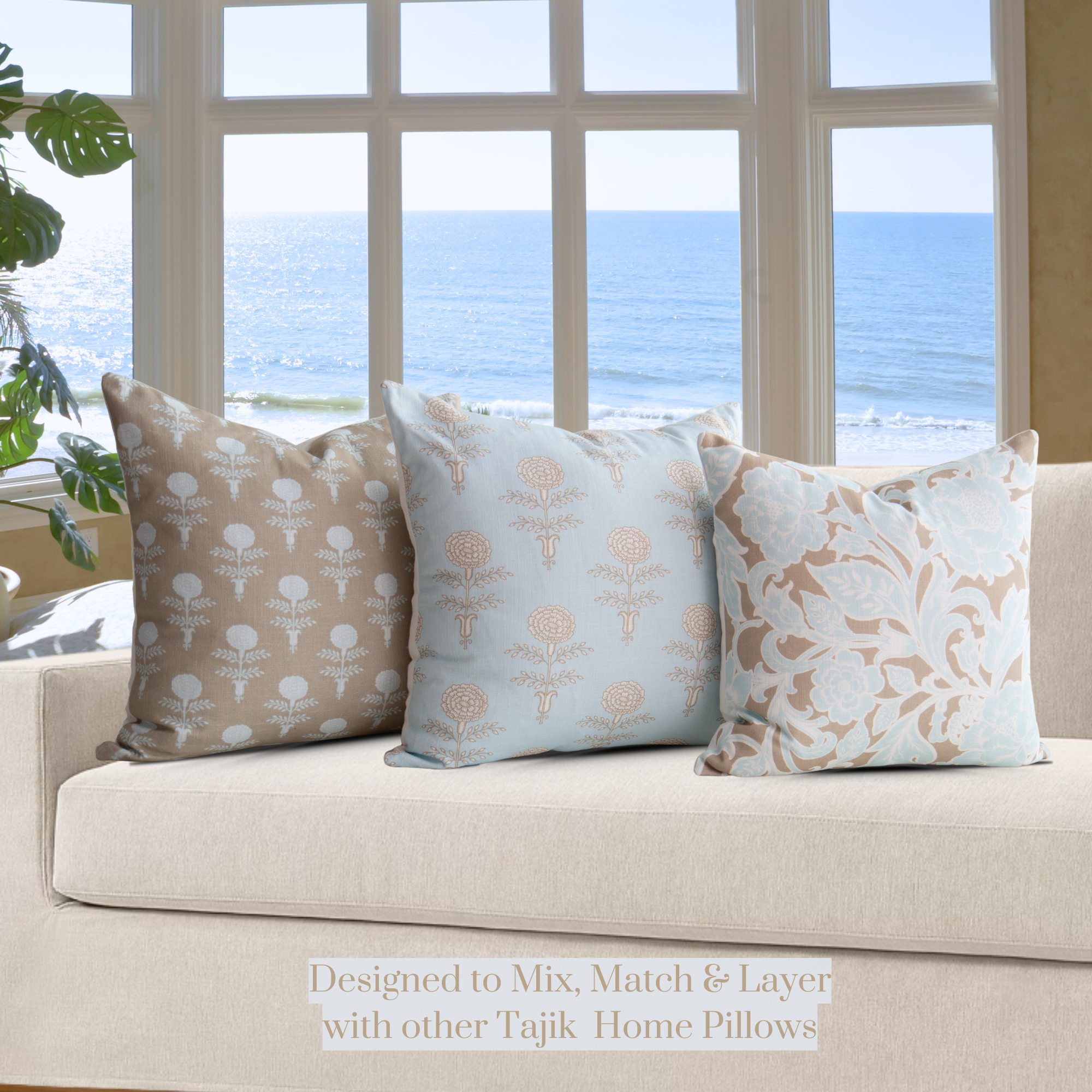 Elodie Sky Floral Block Print Pillow Cover