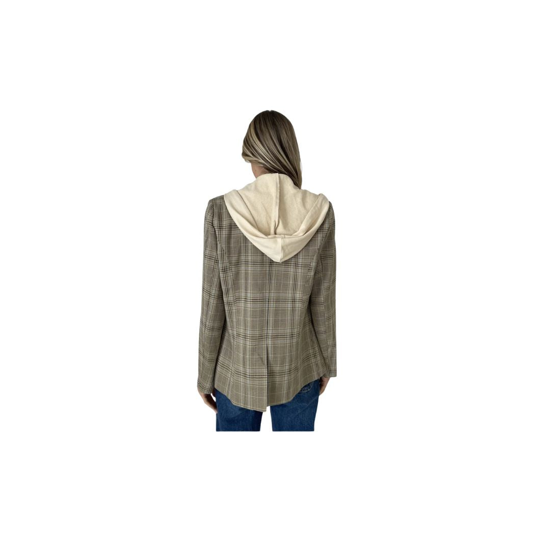 Brown plaid blazer with sweatshirt insert