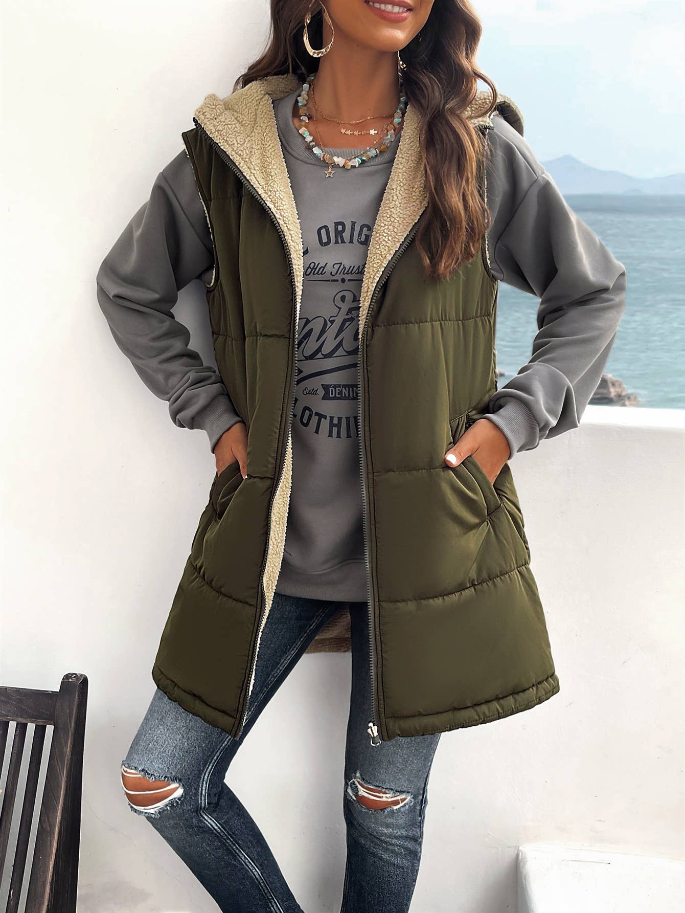 Women's Vest Sleeveless Fleece Jacket Zip Hoodie