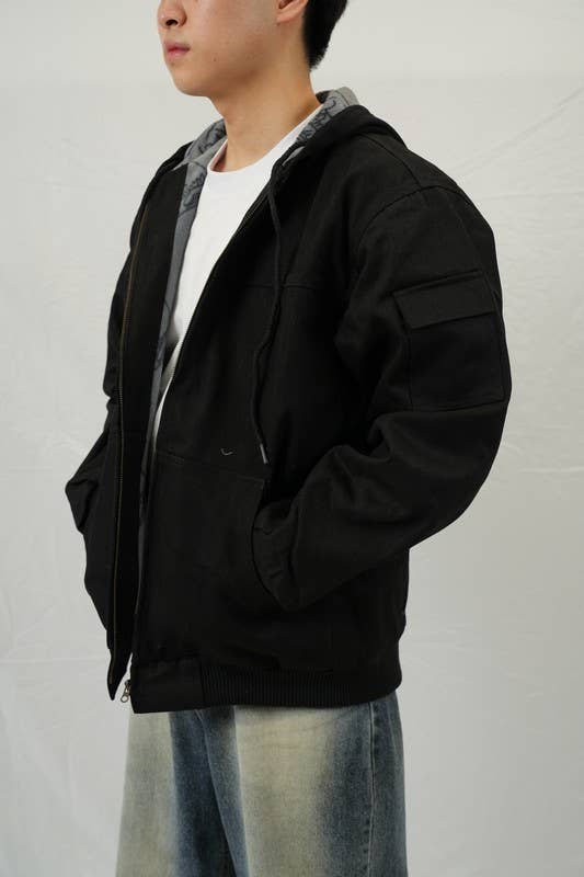 Men's Duck Cotton Hooded Work Jacket - Durable & Warm