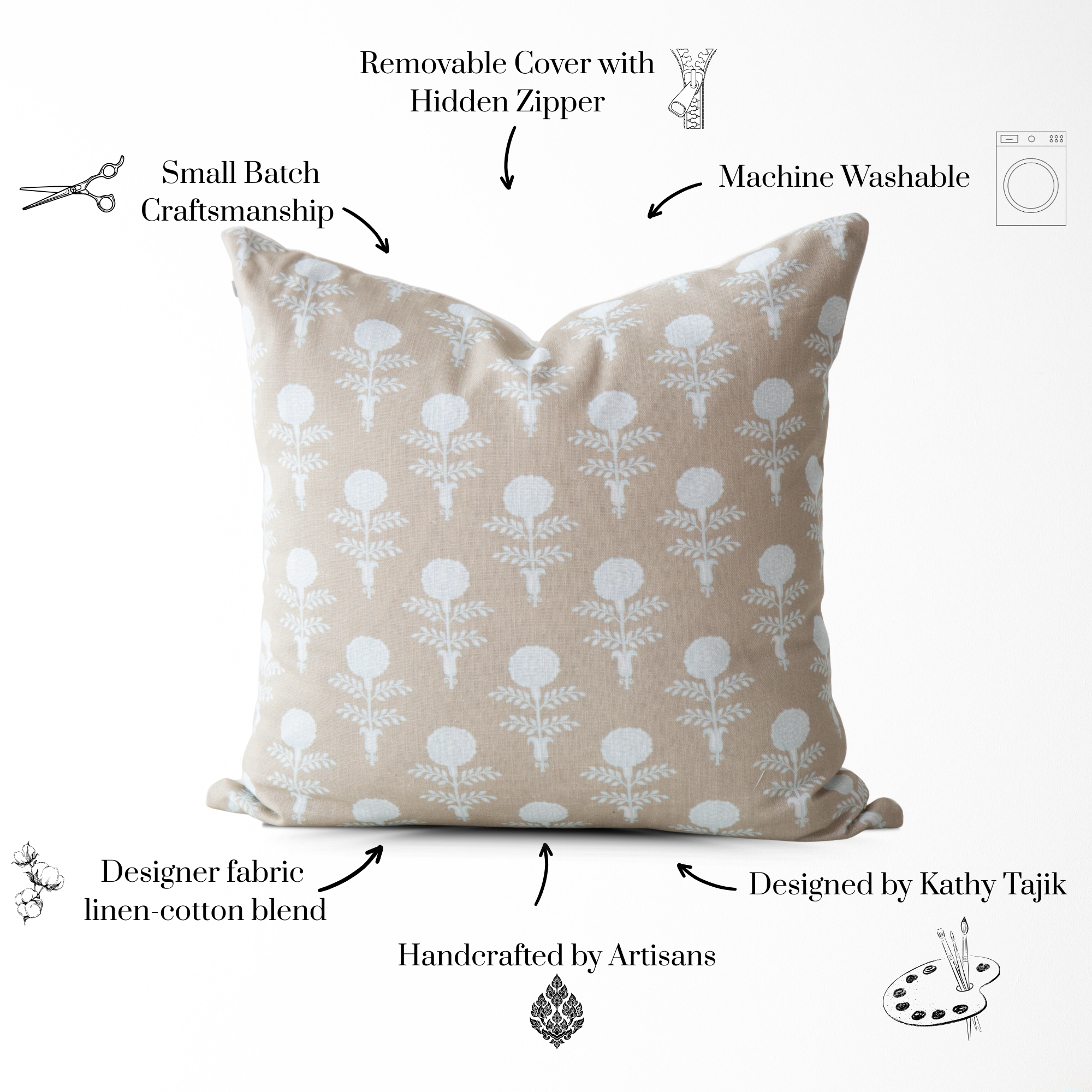 Elodie Oyster Block Print Pillow Cover