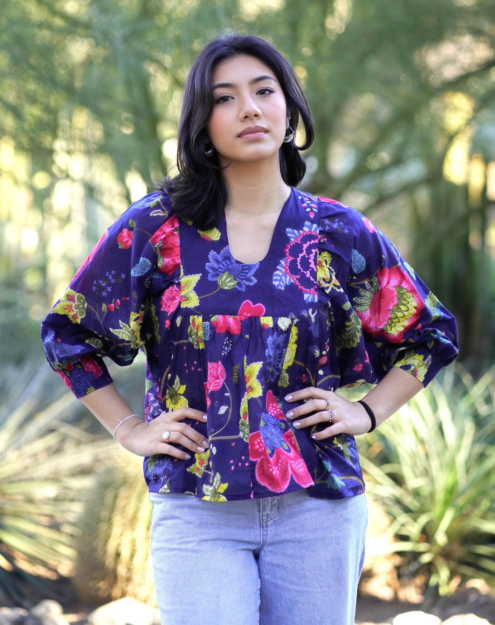 Anjou Top O/S Navy Multi
