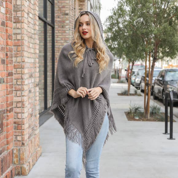 Warm Knit Poncho with Hood - Ideal for Fall Fashion