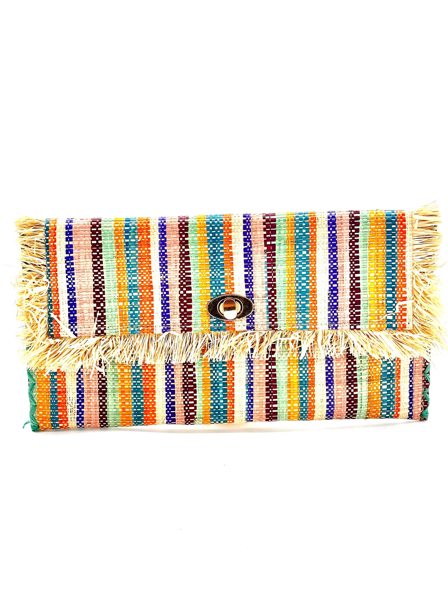 Sophie Straw Envelope Clutch Purse with Raw Fringe Trim Edge