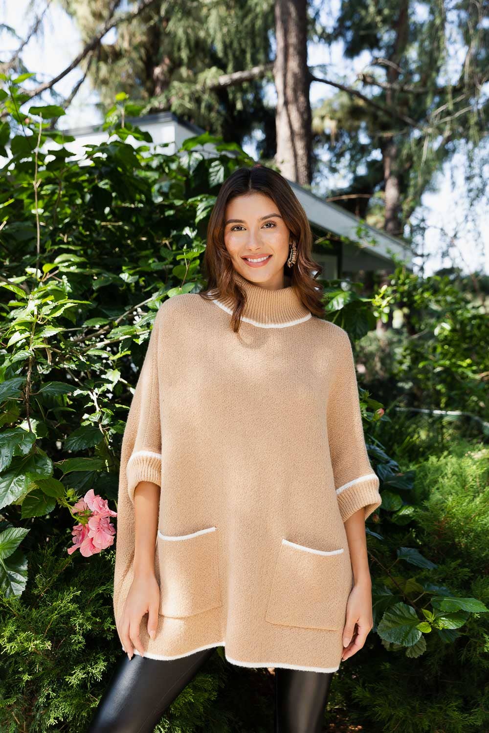 Cozy Turtle Neck Poncho With Arm Holes