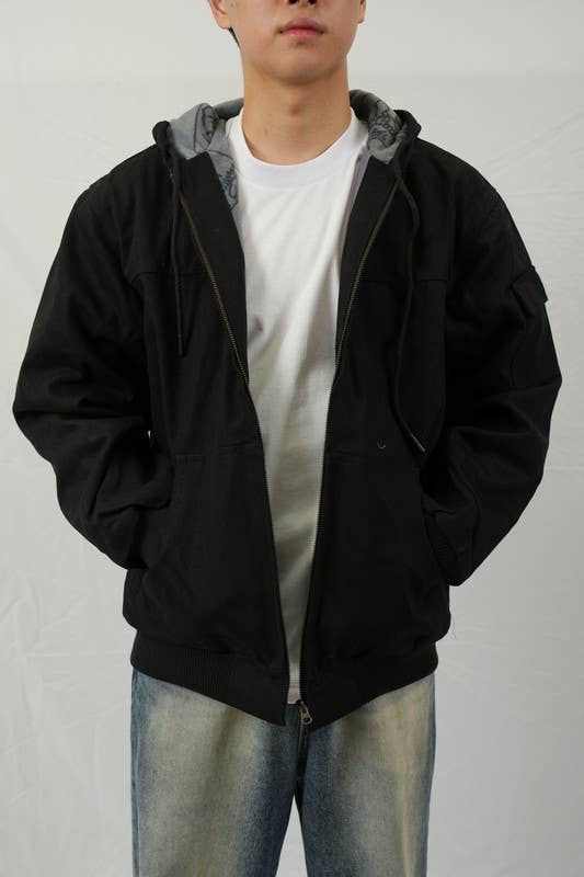 Men's Duck Cotton Hooded Work Jacket - Durable & Warm