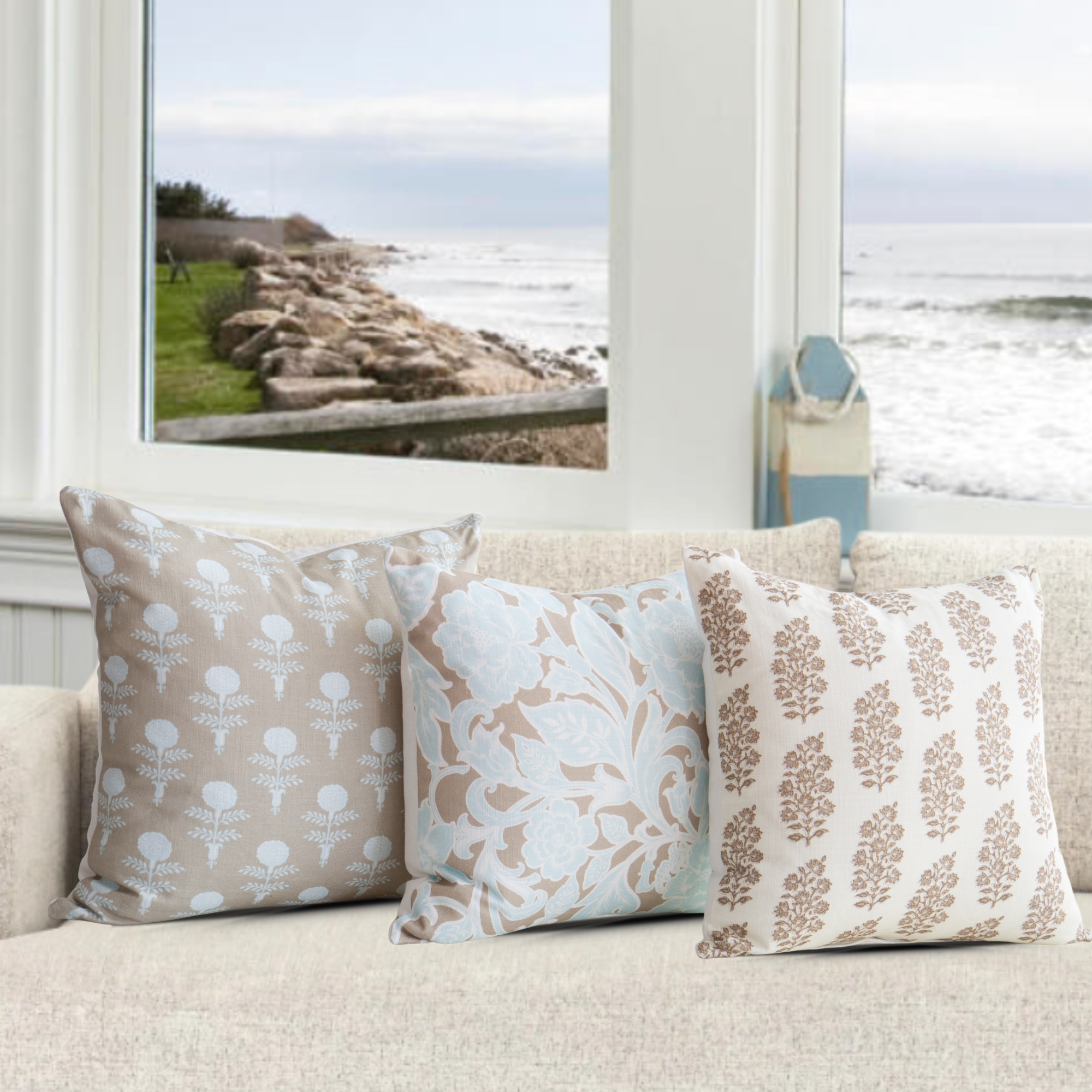 Kenna Sky Vintage Peony Block Print Pillow Cover