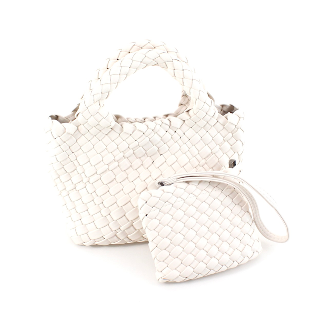 Small Woven Tote Crossbody Bag w/Cosmetic Pouch