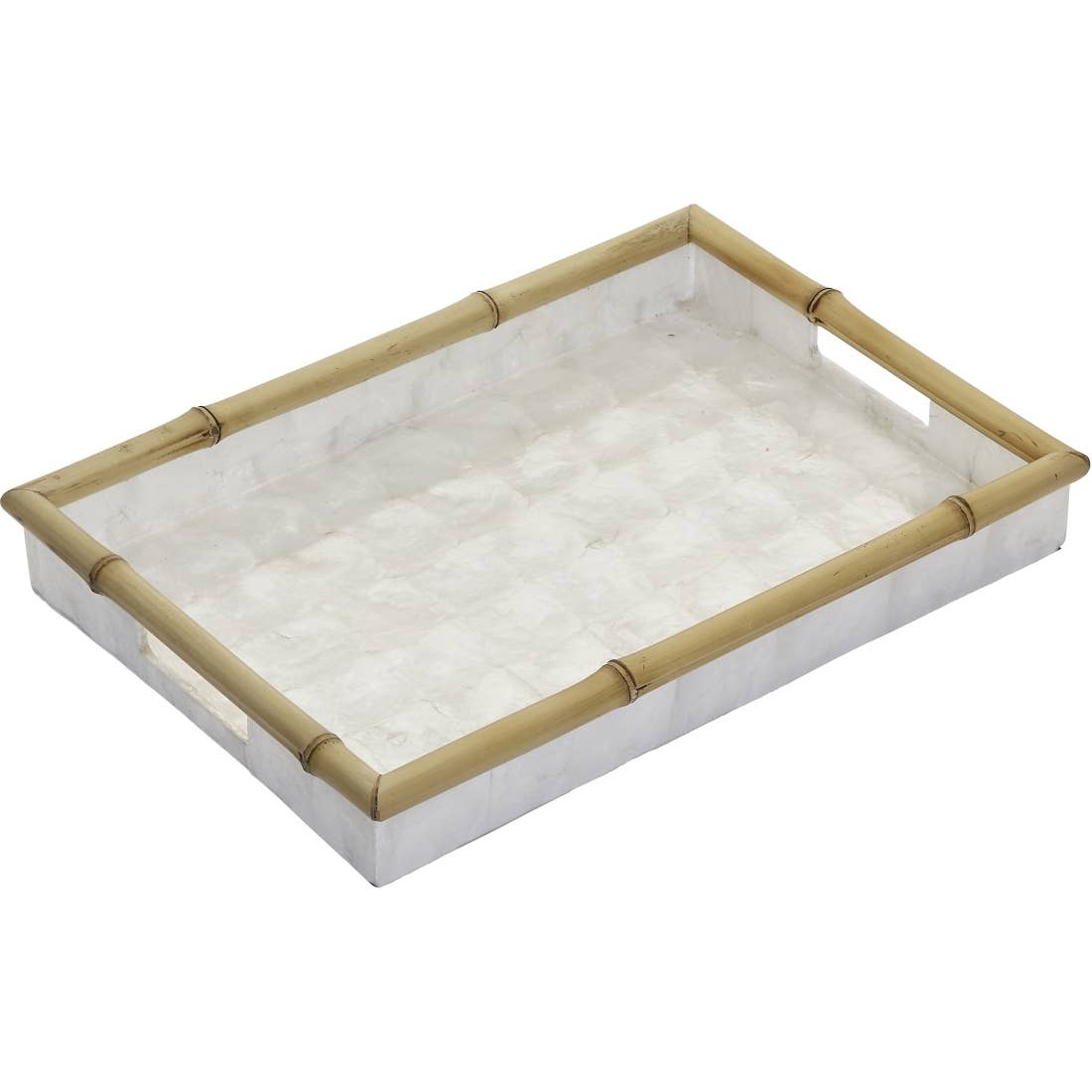 Ivory Capiz Trays with Bamboo Trim