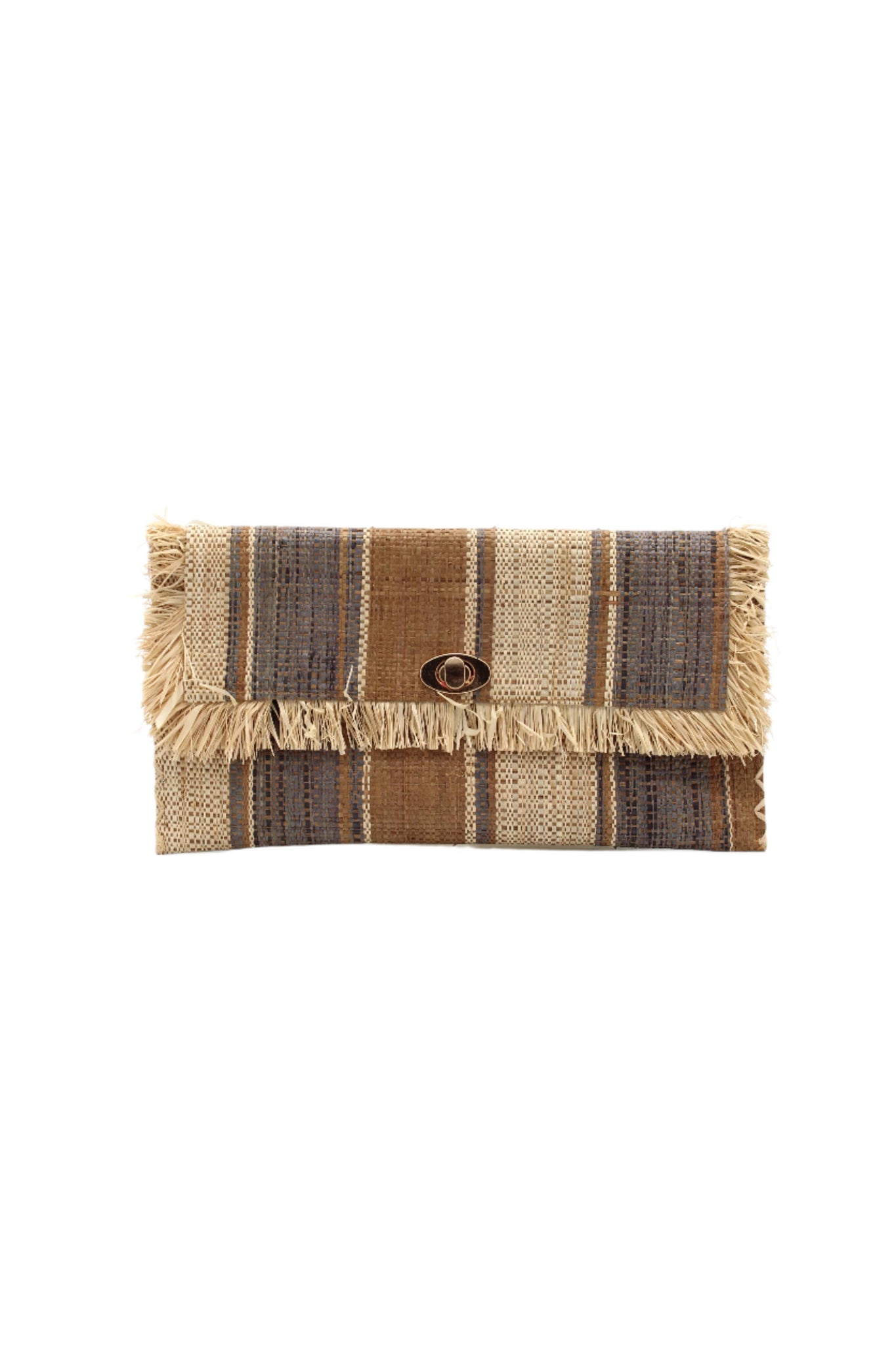 Sophie Straw Envelope Clutch Purse with Raw Fringe Trim Edge