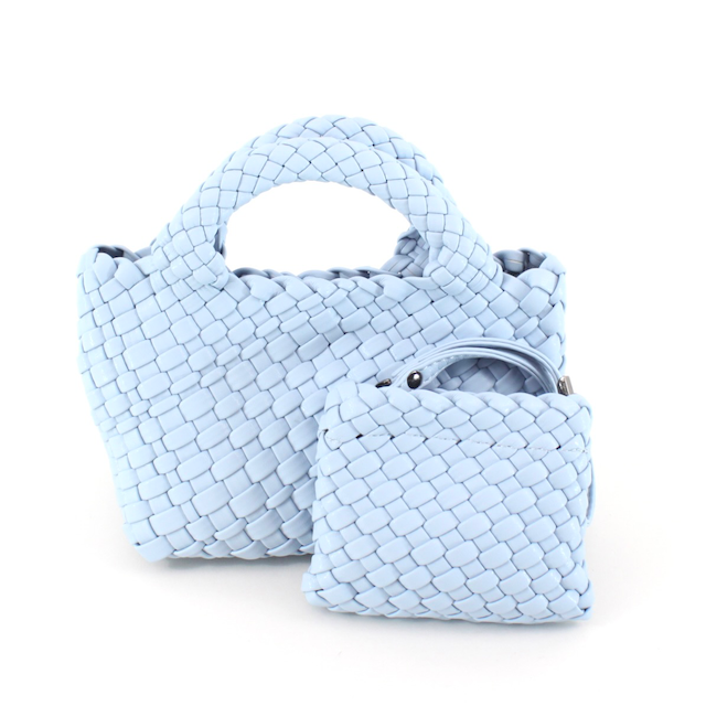 Small Woven Tote Crossbody Bag w/Cosmetic Pouch