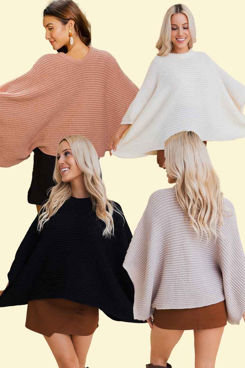 Metropolitan Elegance Rib-Knit Arm Poncho