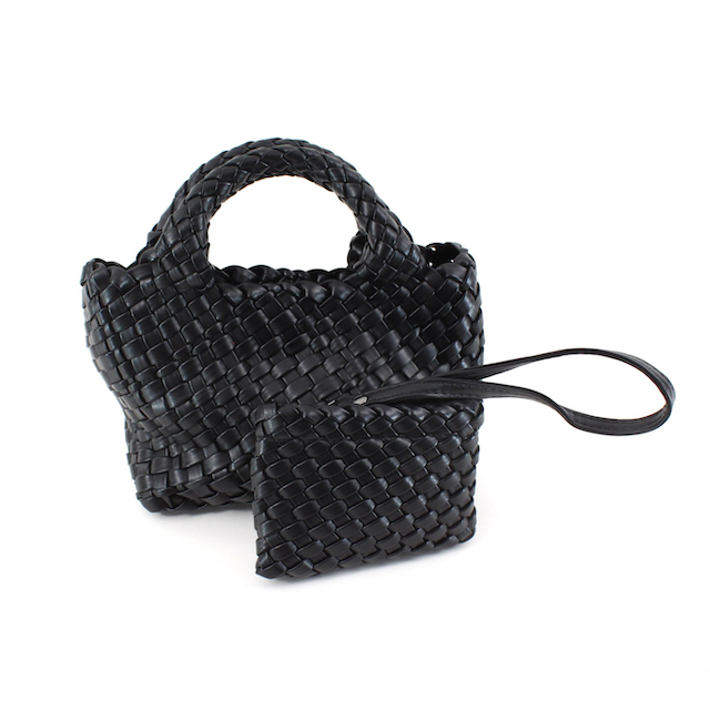 Small Woven Tote Crossbody Bag w/Cosmetic Pouch
