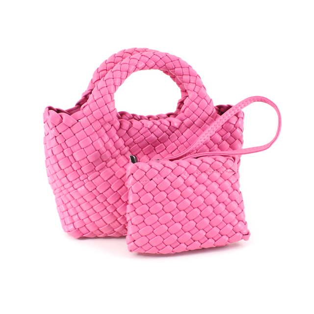 Small Woven Tote Crossbody Bag w/Cosmetic Pouch