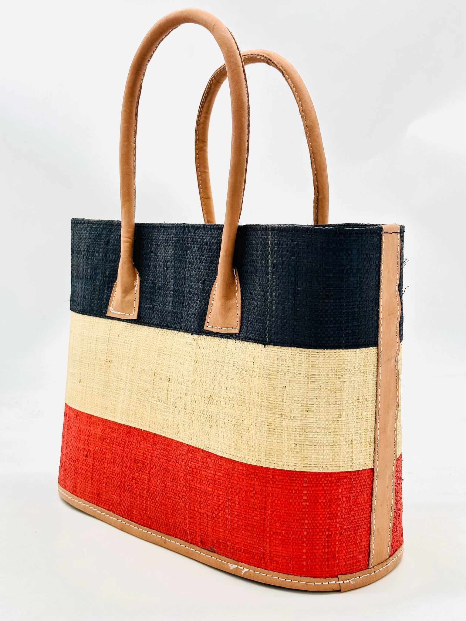 Santorini Color Block Straw Basket Bag Handbag