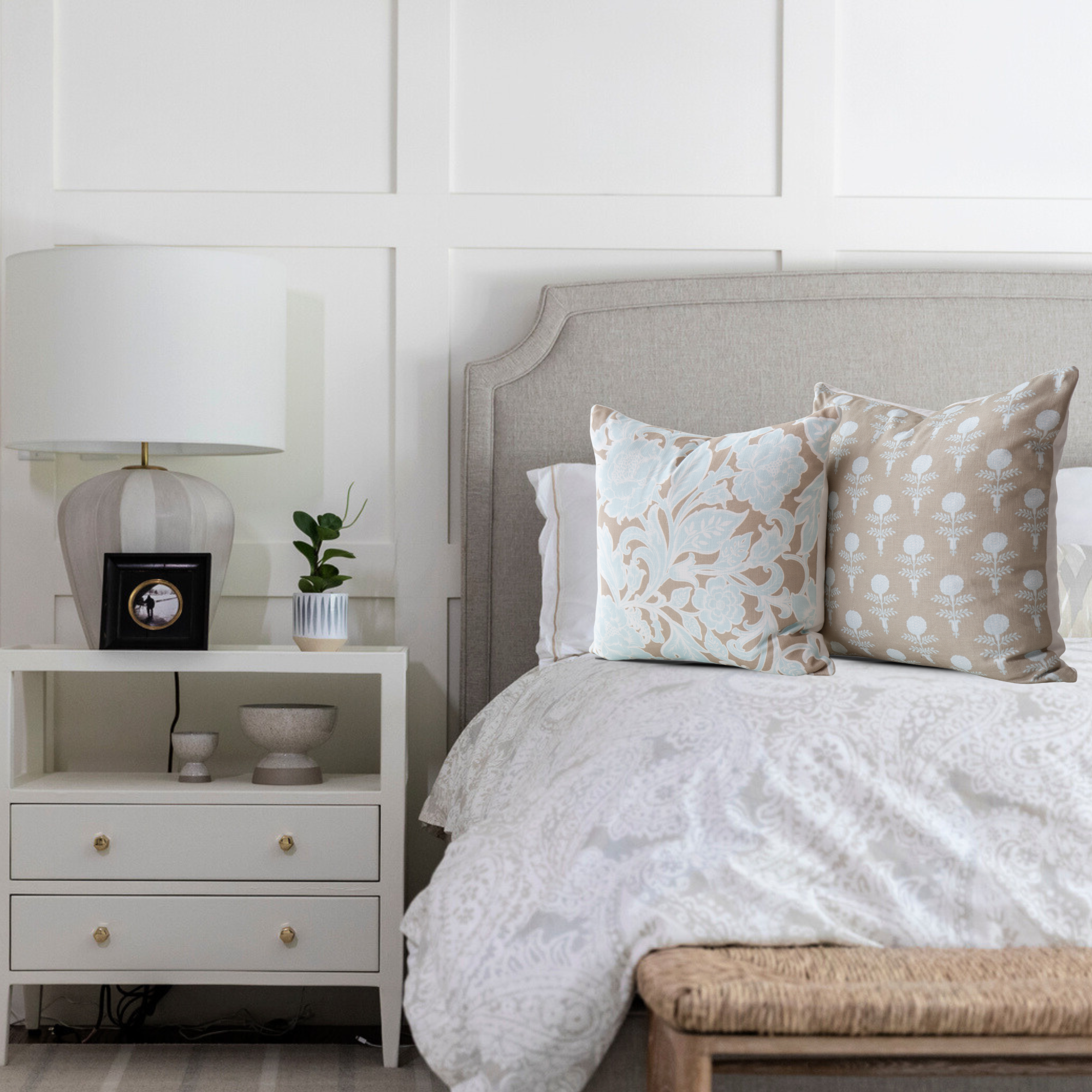 Kenna Sky Vintage Peony Block Print Pillow Cover