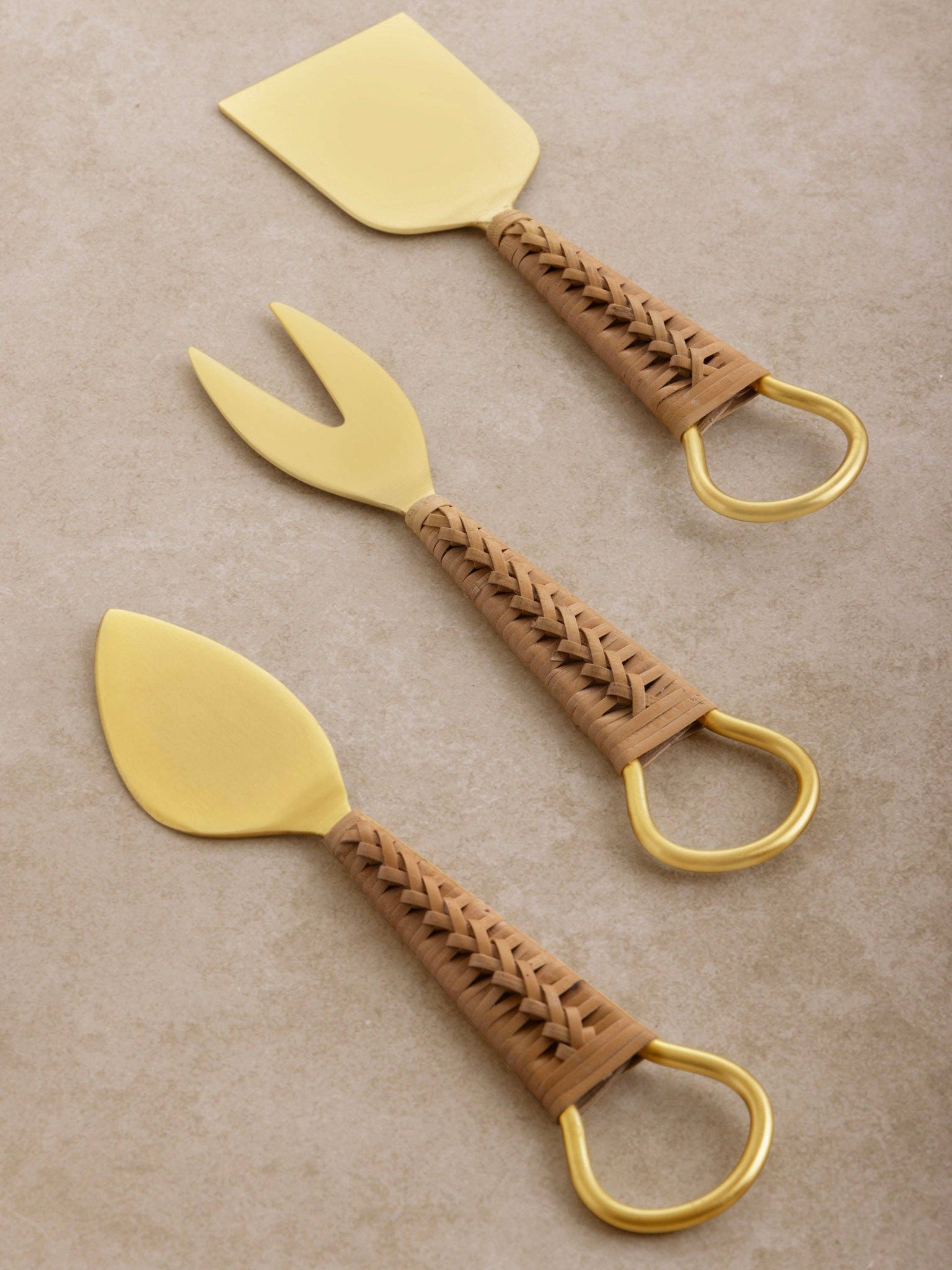 Rattan Wrapped Cheese Knives (Set of 3)