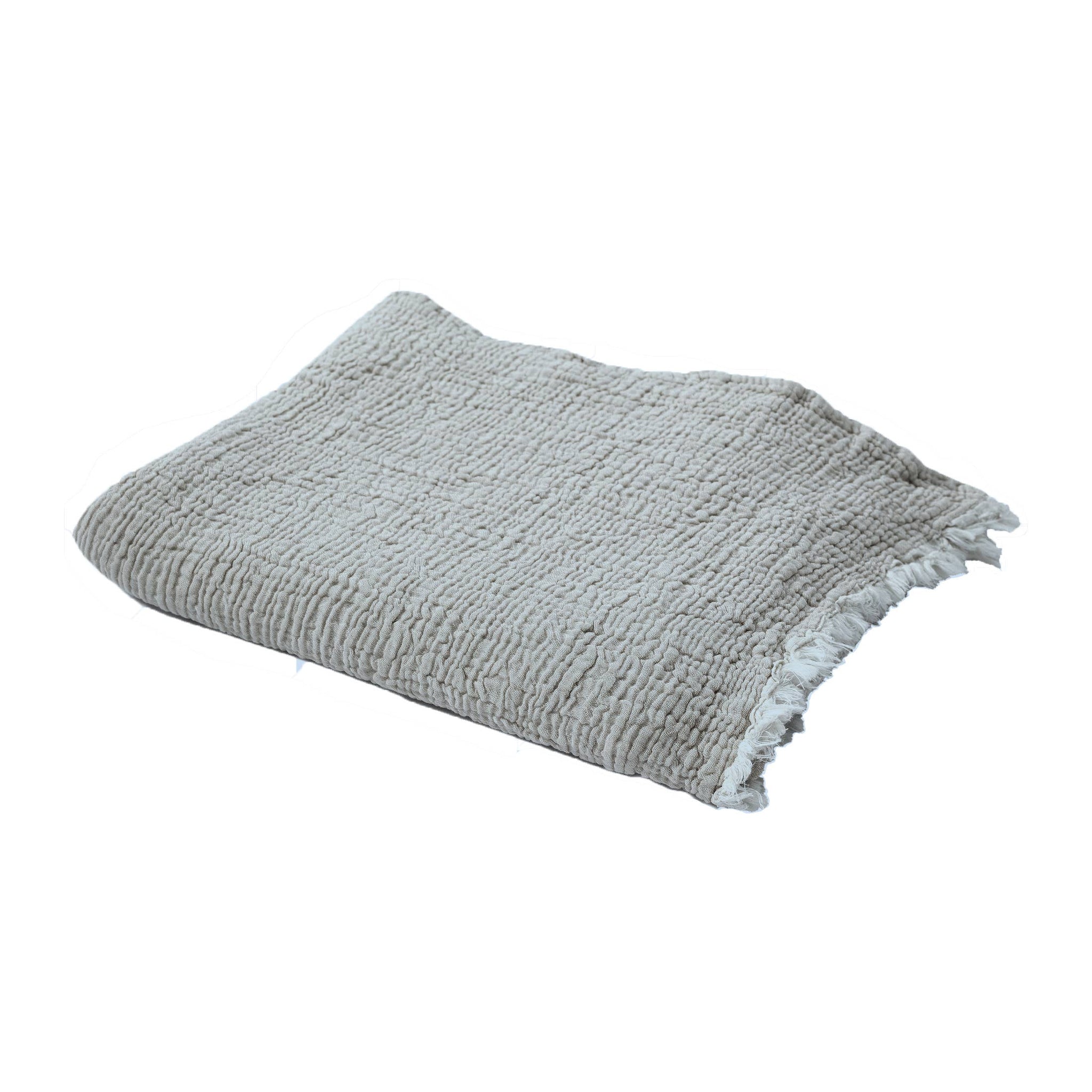 Sandy Crinkled Cotton Throw Blanket with Fringe